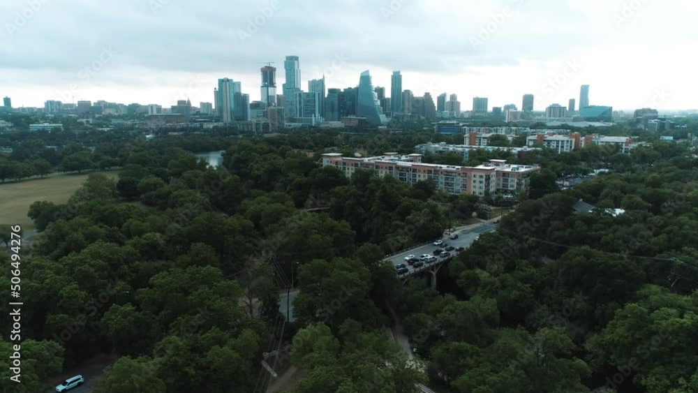 Austin Texas Barton Creek Drone Aerial City Skyline Morning View Austin Texas Barton Creek Drone Aerial City Skyline Morning View