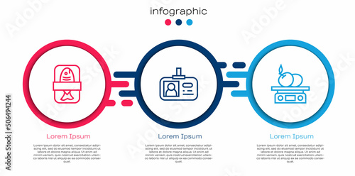 Set line Fish plastic tray container, Identification badge and Electronic scales for product. Business infographic template. Vector