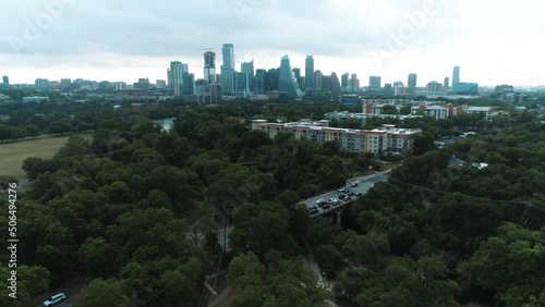 Austin Texas Barton Creek Drone Aerial City Skyline Morning View 