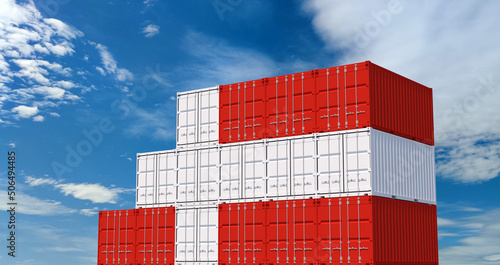 3D Illustration container. 3D rendering of Denmark national flag color shipping container on blue sky. International logistics to Denmark.