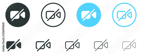 no video camera icon for streaming , facetime icons video call symbol -  recording not allowed - video cam off icon button - no record camera icon, filled, line, outline icons 
