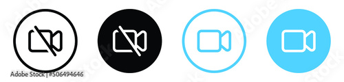 video camera icon for streaming , facetime icons video call symbol - no video cam icon button - recording not allowed - video cam off icon button - no record camera icon, line outline icons