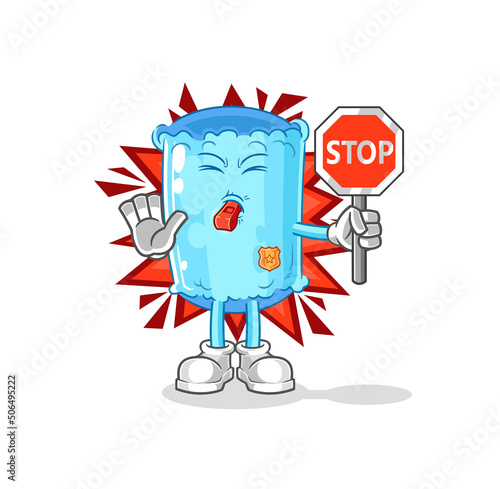 bolster pillow holding stop sign. cartoon mascot vector