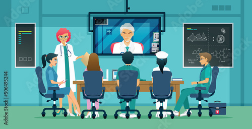 Doctors in different departments attend medical meetings via video conferencing.