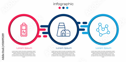 Set line Battery, Power station plant and Chemical formula. Business infographic template. Vector