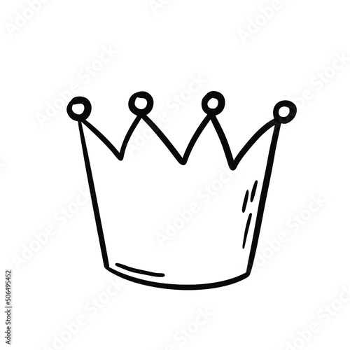 Vector crown, tiara, diadema hand drawn. Scribble bullet journal sticker pack set ink paint bruh isolated on white background.