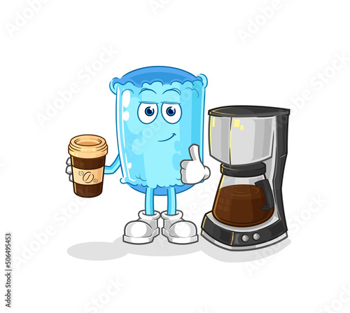 bolster pillow drinking coffee illustration. character vector