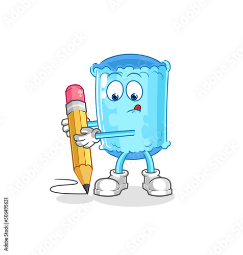 bolster pillow write with pencil. cartoon mascot vector