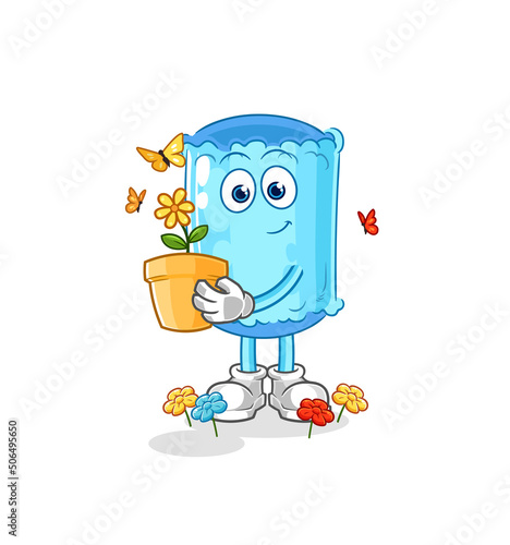 bolster pillow with a flower pot. character vector
