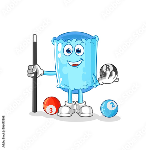 bolster pillow plays billiard character. cartoon mascot vector