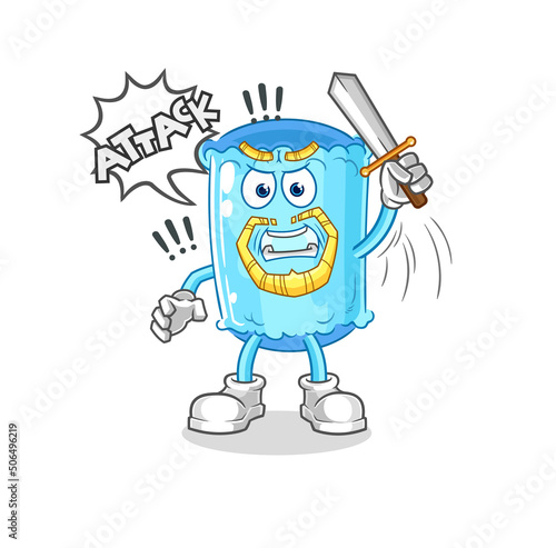 bolster pillow knights attack with sword. cartoon mascot vector