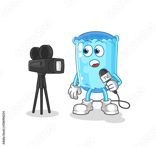bolster pillow tv reporter cartoon. cartoon mascot vector