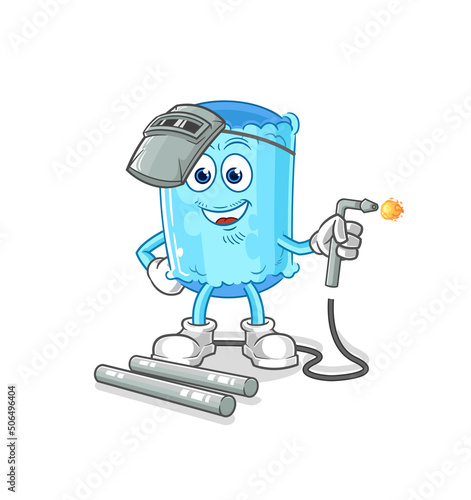 bolster pillow welder mascot. cartoon vector