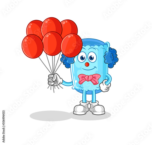 bolster pillow clown with balloons vector. cartoon character