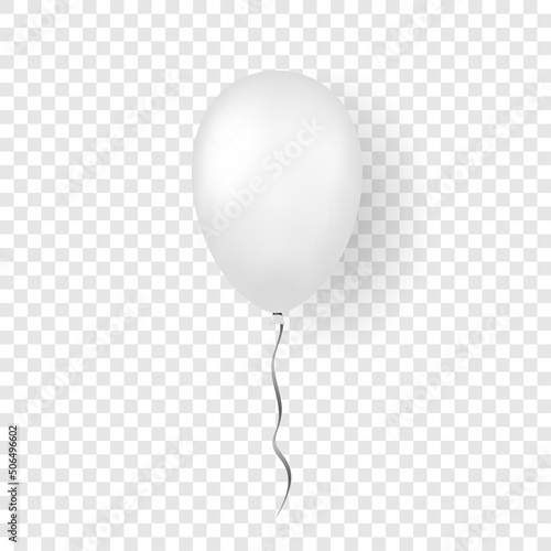Balloon 3D icon, isolated on white transparent background. Baloon mockup for Halloween party celebration. Realistic silver design. Helium gift ballon with ribbon Glossy decoration. Vector illustration