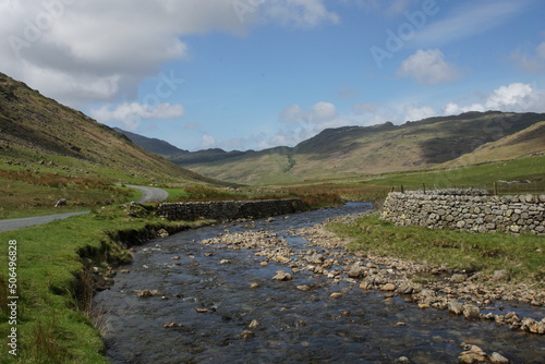 Hardknott Pass (Old Roman Road) from Wrynose Bottom, Cumbria, Lake District National Park photo