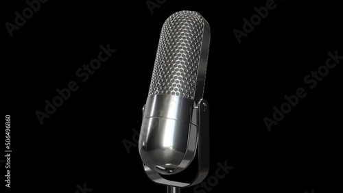 3D rendering animation of a vintage microphone with alpha mask