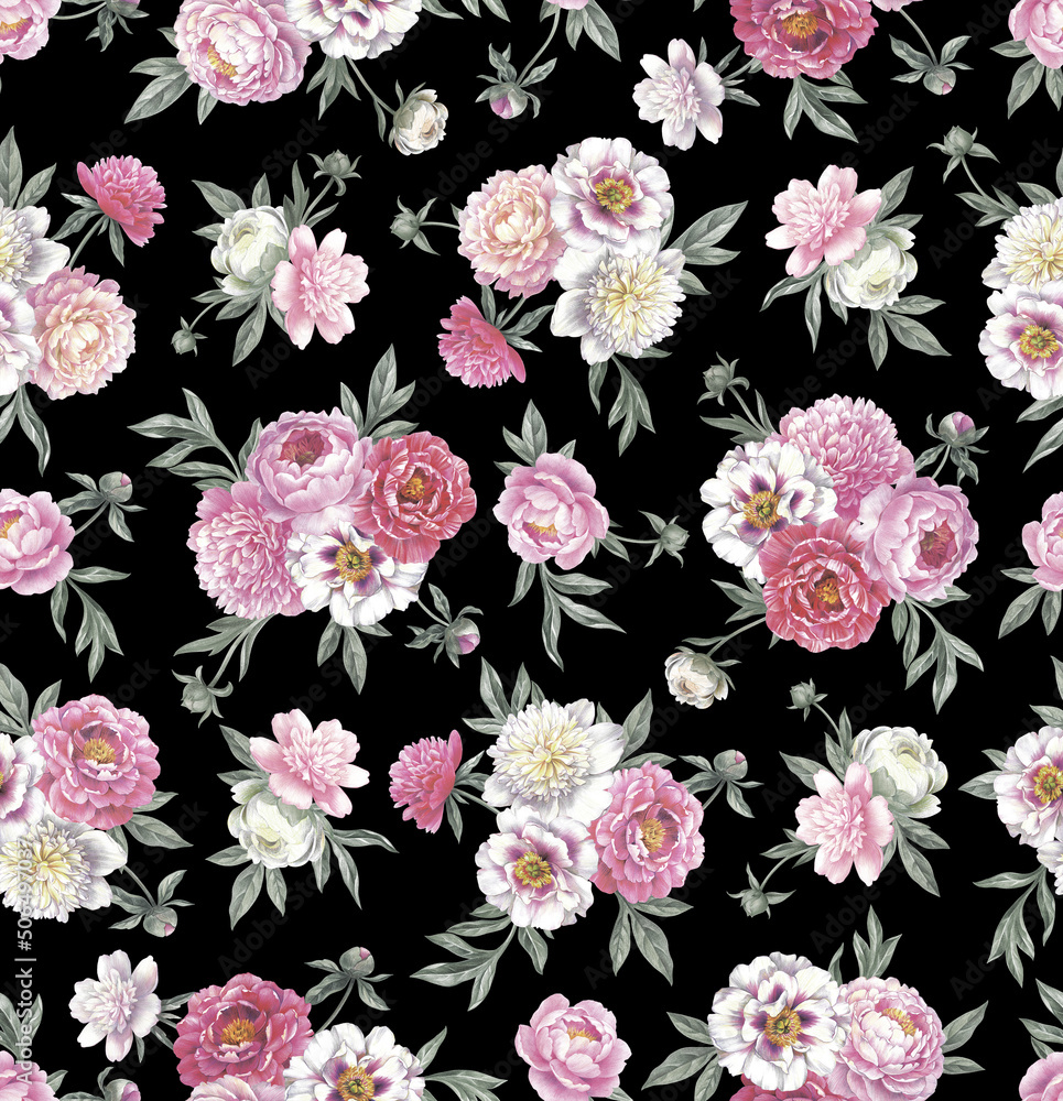 custom made wallpaper toronto digitalSeamless pattern with peonies. Floral vintage background. Hand drawn botanical illustration. Colored pencil bouquets.