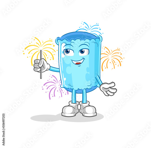 bolster pillow with fireworks mascot. cartoon vector