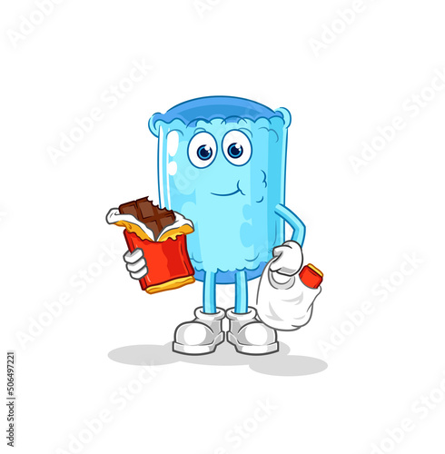 bolster pillow eat chocolate mascot. cartoon vector