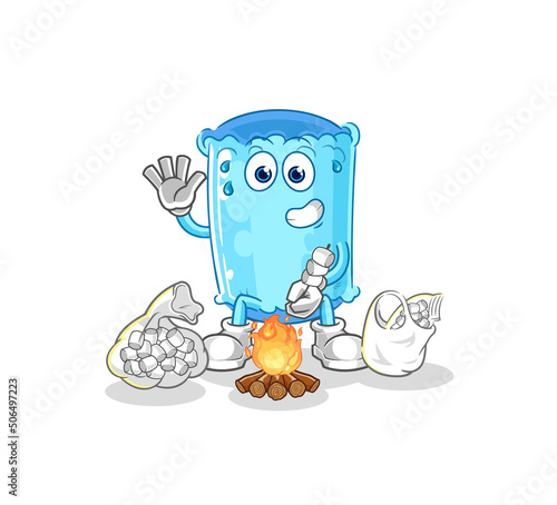 bolster pillow roasting marshmallows. cartoon mascot vector