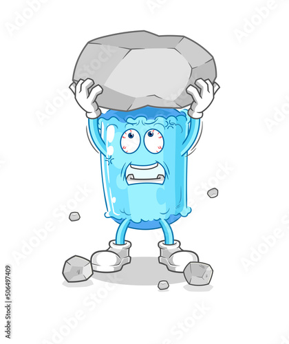 bolster pillow lifting rock cartoon character vector