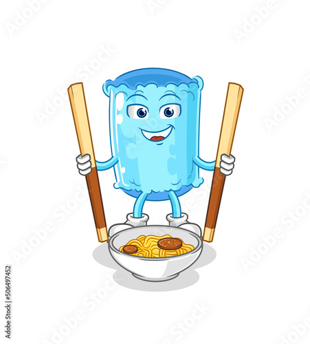 bolster pillow eat noodle cartoon. character mascot vector