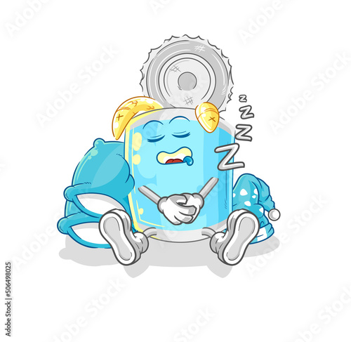 canned fish sleeping character. cartoon mascot vector