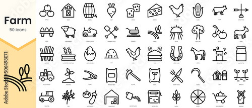 Set of Farm icons. Simple line art style icons pack. Vector illustration