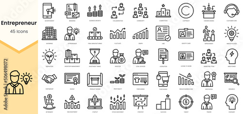 Set of entrepreneurship icons. Simple line art style icons pack. Vector illustration photo