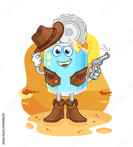 canned fish cowboy with gun character vector photo