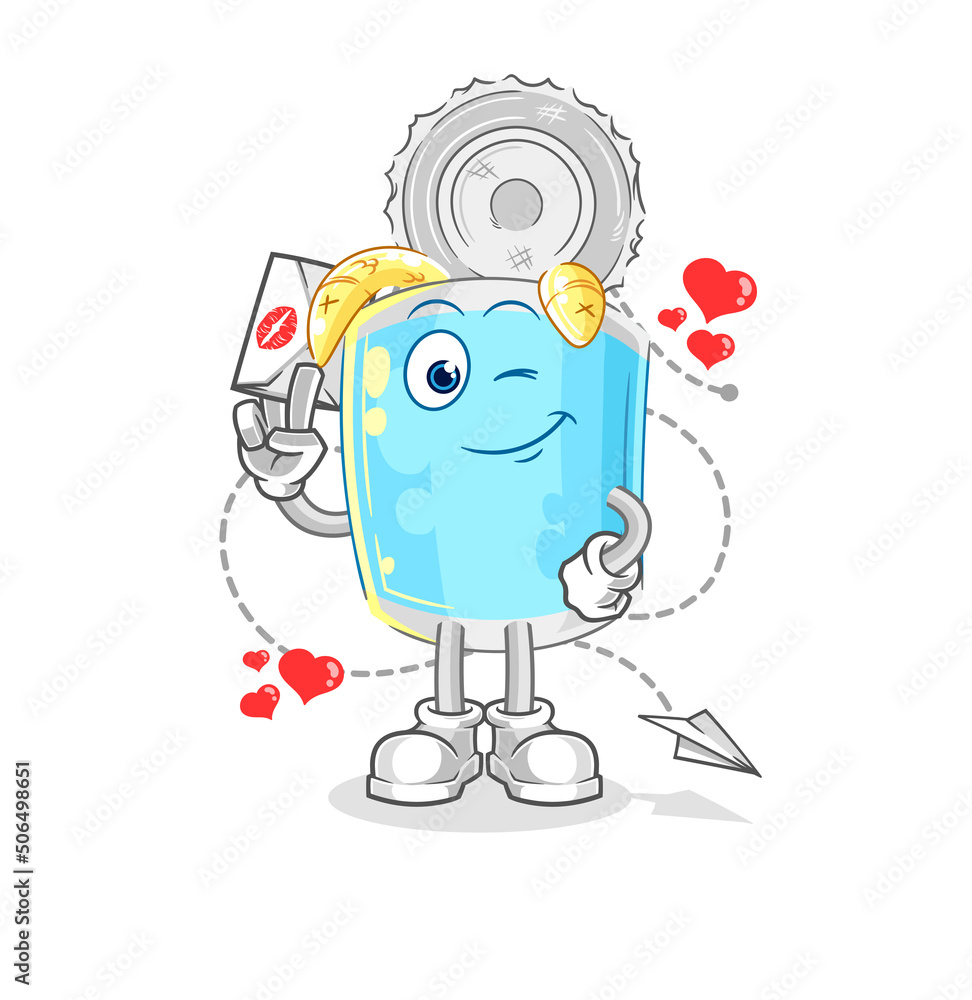 canned fish hold love letter illustration. character vector