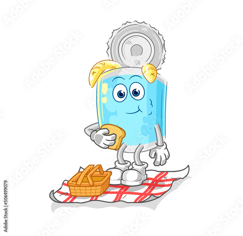 canned fish on a picnic cartoon. cartoon mascot vector