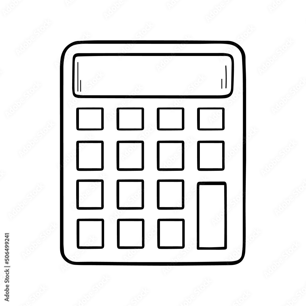 Hand drawn calculator doodle. School and office stationery in sketch style. Vector illustration isolated on white background Hand drawn calculator doodle. School and office stationery in sketch style. Vector illustration isolated on white background