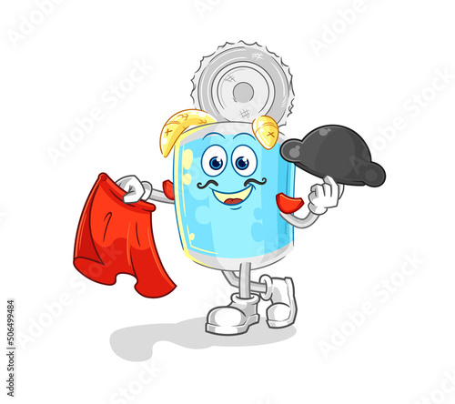 canned fish matador with red cloth illustration. character vector
