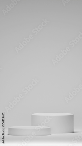 Vertical background 3d gray rendering with podiums. Minimal white stage wall, beautiful podium white background Abstract stage grey. Product scene render on a white podium.Product presentation.