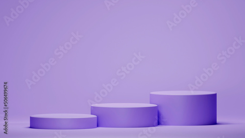 Geometric podiums for product display on purple background. 3D rendering. Minimal style.Product presentation, mockup, cosmetic product show, podium, stage pedestal or platform. 