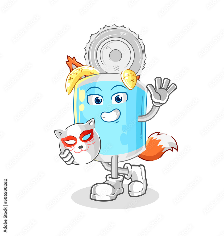 Obraz premium canned fish japanese fox character. cartoon mascot