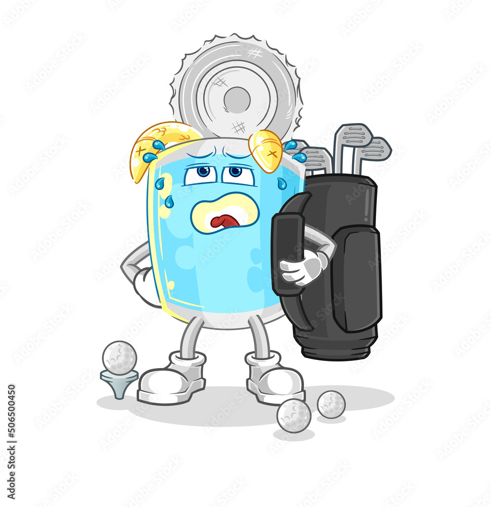 canned fish with golf equipment. cartoon mascot vector canned fish with golf equipment. cartoon mascot vector