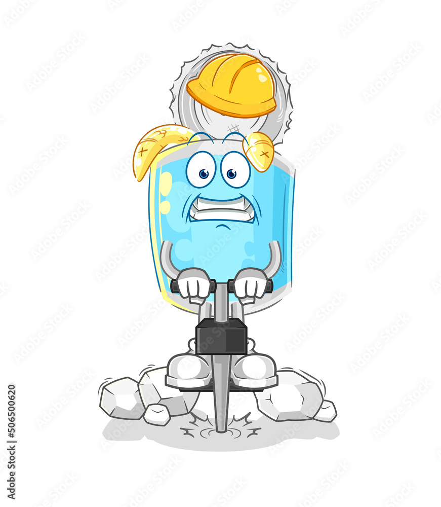 canned fish drill the ground cartoon character vector