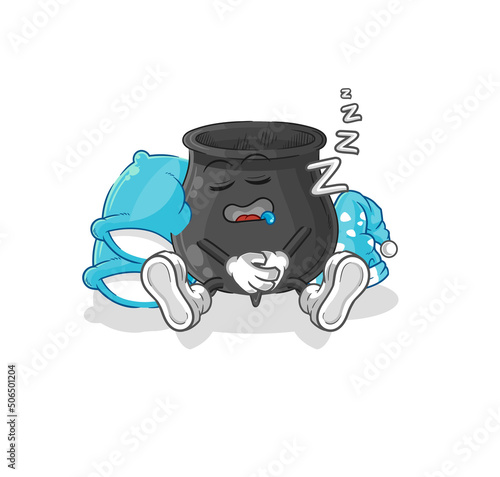 cauldron sleeping character. cartoon mascot vector