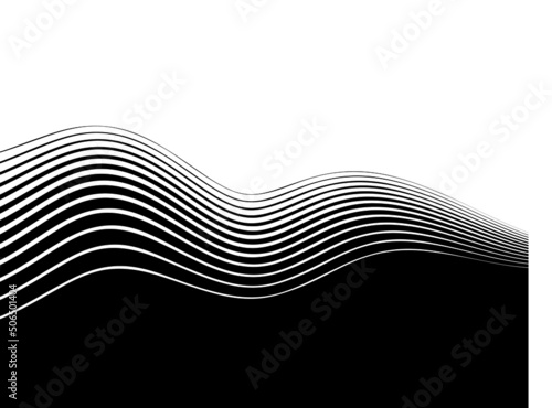 The transition from black to white in a wave of thin lines. Modern vector background.