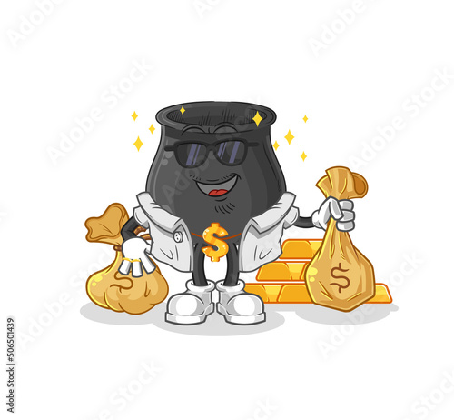 cauldron rich character. cartoon mascot vector