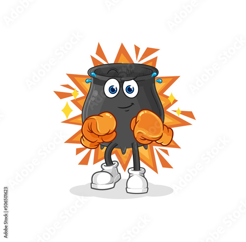 cauldron boxer character. cartoon mascot vector