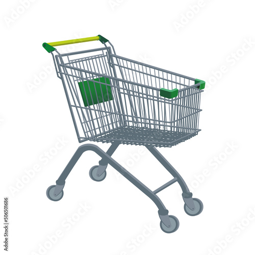  Empty supermarket food cart on a white background. Vector illustration