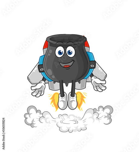 cauldron with jetpack mascot. cartoon vector
