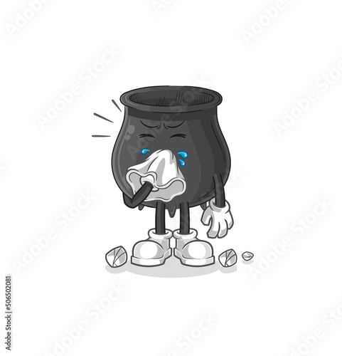 cauldron blowing nose character. cartoon mascot vector
