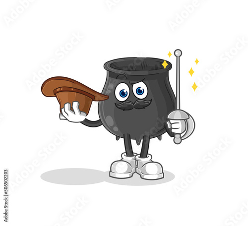 cauldron fencer character. cartoon mascot vector