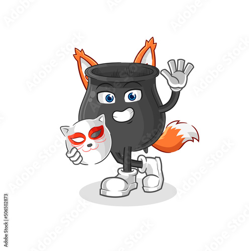 cauldron japanese fox character. cartoon mascot