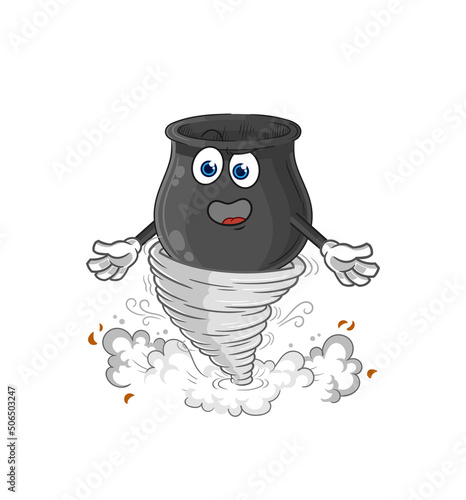 cauldron in the tornado cartoon character vector